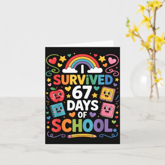 67th Day Rainbow Teacher I Survived 67 Days Of Sch Karte (Gelbe Blume)