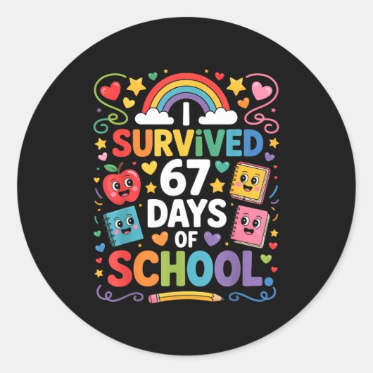 67th Day Rainbow Teacher I Survived 67 Days Of Sch Runder Aufkleber (Vorderseite)