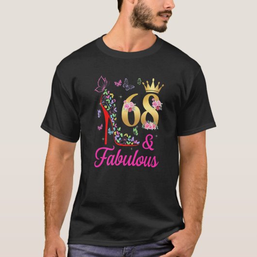 68 & Fabulous 68 Years Old 68 th Bday Butterflies T-Shirt (Vorderseite)