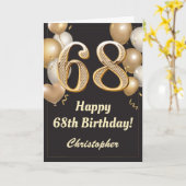 68. Geburtstag Black and Gold Balloons Confetti Karte (Gelbe Blume)
