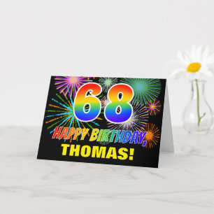 68. Geburtstag: Bold, Fun, Feuerwerke, Regenbogen Karte