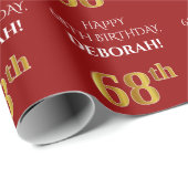 68. Geburtstag: Elegant, rot, Imitate Gold Look Geschenkpapier (Rolleneckpunkt)