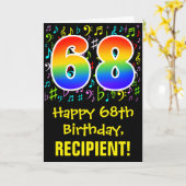 68. Geburtstag: Farbige Musiksymbole + Regenbogen Karte (Gelbe Blume)