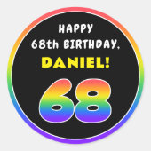 68. Geburtstag: Farbiger Regenbogen # 68, Individu Runder Aufkleber (Vorderseite)