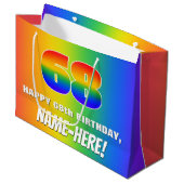 68. Geburtstag: Farbiges, lustiges Regenbogenmuste Große Geschenktüte (Vorderseite Schrägansicht)