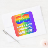 68. Geburtstag: Farbiges, lustiges Regenbogenmuste Quadratischer Aufkleber (Umschlag)