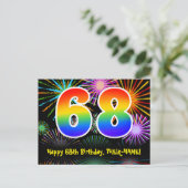 68. Geburtstag - Fun Fireworks Pattern + Regenboge Postkarte (Stehend Vorderseite)
