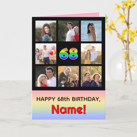 68. Geburtstag: Fun Rainbow #, Custom Fotos + Name Karte (Gelbe Blume)