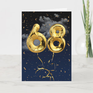 68. Geburtstag Gold Mylar-Ballon und Konfetti-Kart Karte