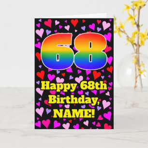 68. Geburtstag: Loving Hearts Muster, Regenbogen # Karte