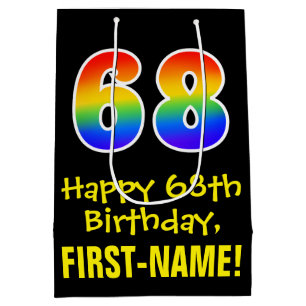68. Geburtstag: Lustig, Kühn, Bunt, Regenbogen "68 Mittlere Geschenktüte