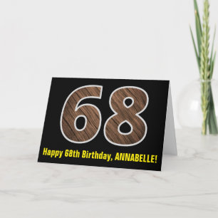 68. Geburtstag: Name + Faux-Holzmaserung Muster "6 Karte
