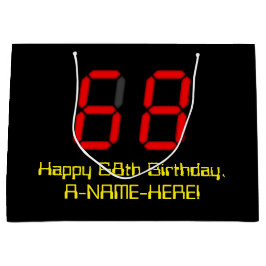 68. Geburtstag: Red Digital Clock Style "68" + Nam Große Geschenktüte