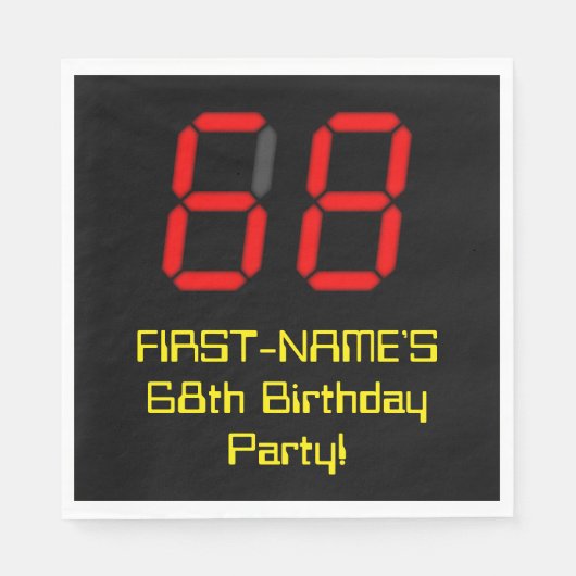 68. Geburtstag: Red Digital Clock Style "68" + Nam Serviette (Vorderseite)