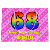 68. Geburtstag: Rosa Streifen & Herz, Regenbogen # Große Geschenktüte (Vorderseite)