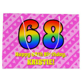68. Geburtstag: Rosa Streifen & Herz, Regenbogen # Große Geschenktüte (Rückseite)