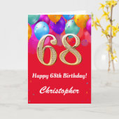 68. Geburtstag Rot und Gold farbige Ballons Karte (Gelbe Blume)