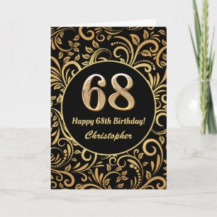68. Geburtstag Schwarz und Gold Floral Muster Karte