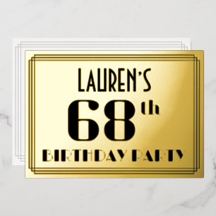68. Geburtstagsfeier: Art Deco-Look „68“ und Name Folieneinladung