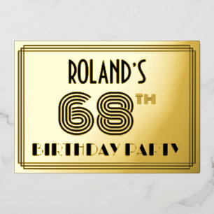 68. Geburtstagsfeier — Art Deco Stil „68“ & Name Folieneinladung