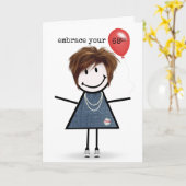 68. Geburtstagsmädchen mit Rotem Strichmännchen Karte (Gelbe Blume)