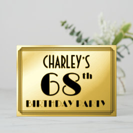 68. Geburtstagsparty — Art Deco Look "68" + Name Folieneinladung