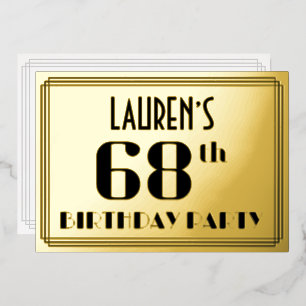 68. Geburtstagsparty: Art Deco Look "68" und Name Folieneinladung