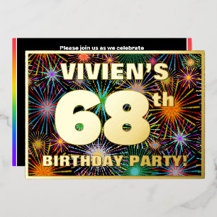 68. Geburtstagsparty — Spaß, farbenfrohe Feuerwerk Folieneinladung