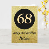 68. Happy Birthday Black and Gold Glitzer Card Karte (Gelbe Blume)