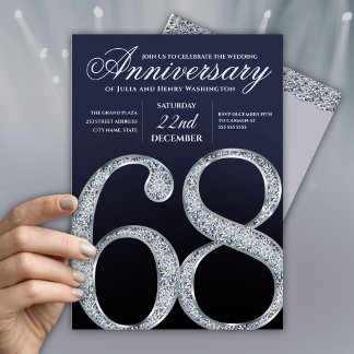 68. Jubiläums-Diamant-Silber-Navyblau Modern Einladung