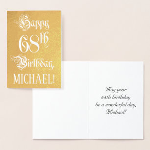 68 th Birthday: Elegant, Ornate Script; Custom Nam Folienkarte