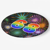 68. Veranstaltung - Spaß, farbenfroh, kühl, Regenb Pappteller (Schrägansicht)