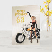 68th Birthday card with a motorbike girl Karte (Gelbe Blume)