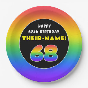 68th Birthday: Colorful Rainbow # 68, Custom Name Pappteller