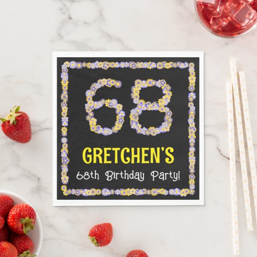 68th Birthday: Floral Flowers Number, Custom Name Serviette (Beispiel)