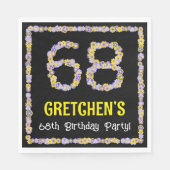 68th Birthday: Floral Flowers Number, Custom Name Serviette (Vorderseite)