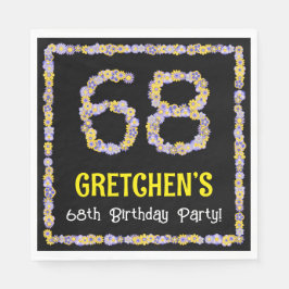 68th Birthday: Floral Flowers Number, Custom Name Serviette
