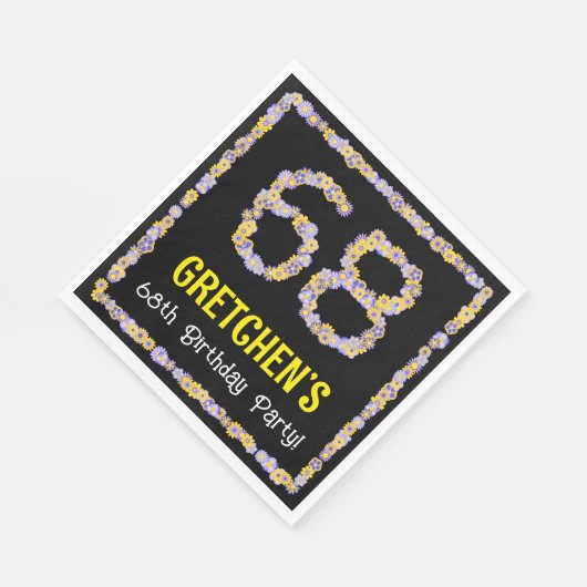 68th Birthday: Floral Flowers Number, Custom Name Serviette (Ecke)