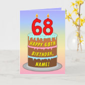 68th Birthday — Fun Cake & Candles, w/ Custom Name Karte (Gelbe Blume)