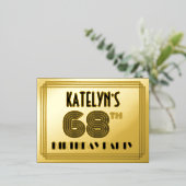 68th Birthday Party ~ Art Deco Style “68” + Name Folie Einladungspostkarte (Stehend vorne)