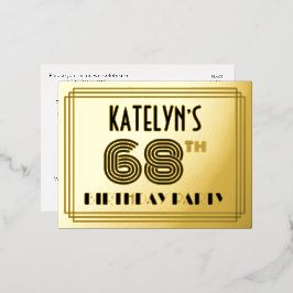 68th Birthday Party ~ Art Deco Style “68” + Name Folie Einladungspostkarte