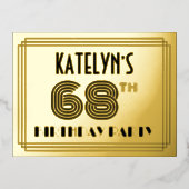 68th Birthday Party ~ Art Deco Style “68” + Name Folie Einladungspostkarte (Vorderseite)