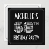 68th Birthday Party: Art Deco Style w/ Custom Name Einladung (Vorne/Hinten)
