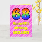 68th Birthday: Pink Stripes & Hearts, Rainbow # 68 Karte (Gelbe Blume)