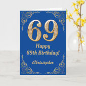 69. Geburtstag Blue and Gold Glitzer Frame Karte (Gelbe Blume)