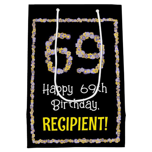 69. Geburtstag: Blumennummer, Individuelle Name, B Mittlere Geschenktüte (Rückseite)