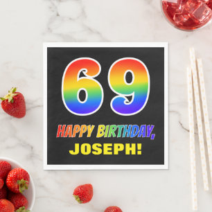 69. Geburtstag: Bold, Fun, Simple, Rainbow 69 Serviette