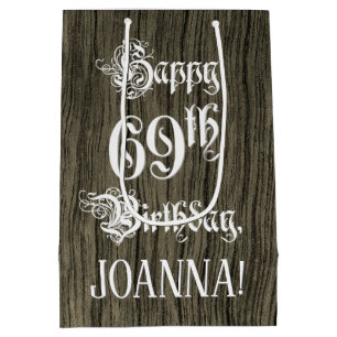 69. Geburtstag: Elegant, Faux-Holz-Look + Benutzer Mittlere Geschenktüte