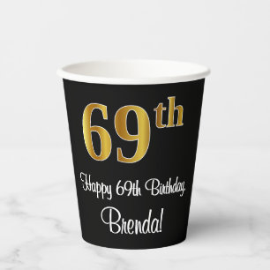 69. Geburtstag - Elegante Luxuriöse Imitate Gold  Pappbecher
