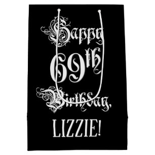 69. Geburtstag: Extravagant, Elegantes Script + In Mittlere Geschenktüte